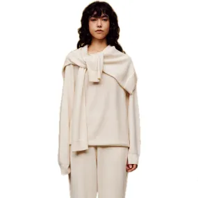 Collar Layered Silk Wool Sweater in White